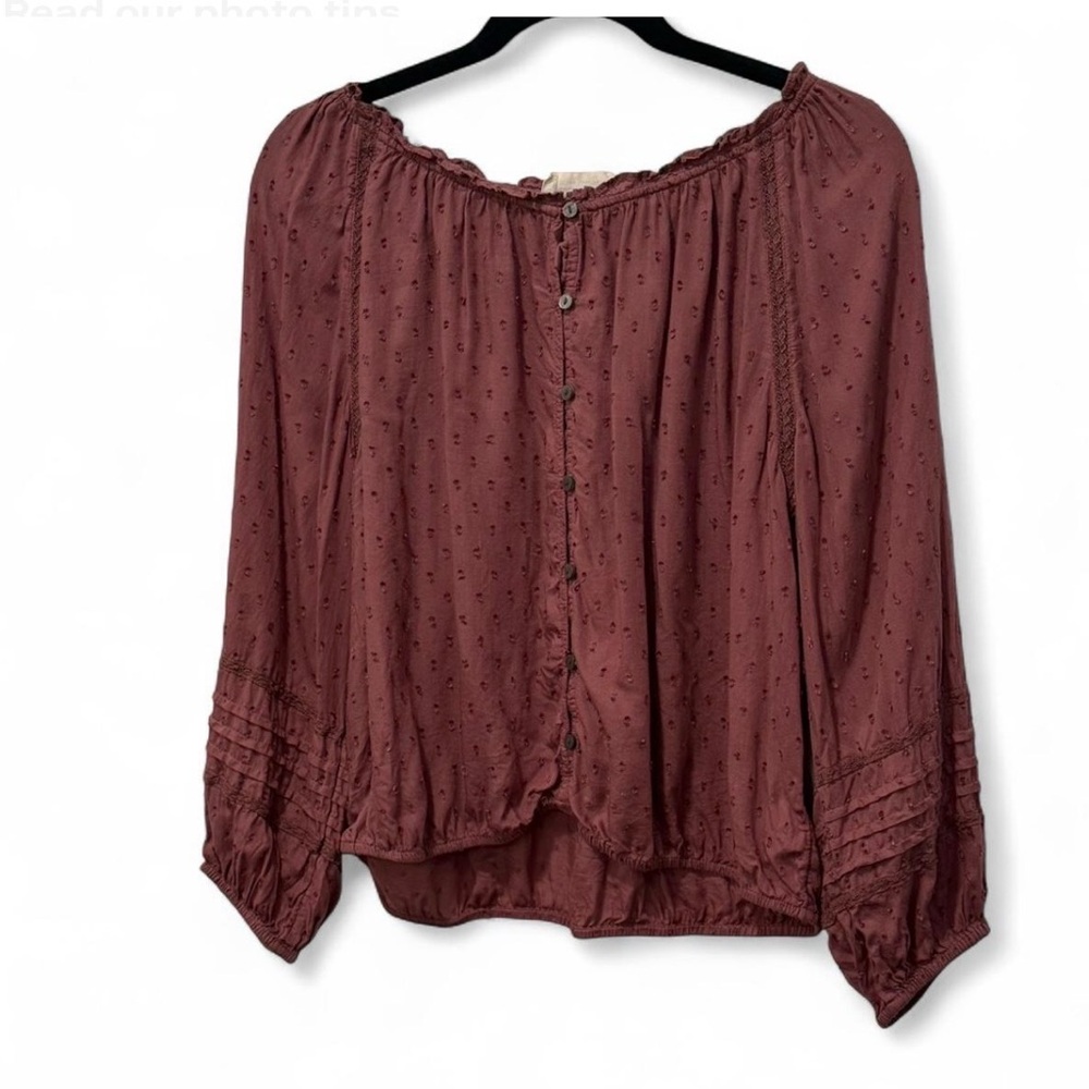 Boho Peasant Blouse - Dusty Rose Long Sleeve Lucky Brand Top
